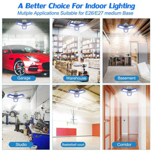 Three-Leaf Foldable LED Garage Light, 360-Degree Deformable Ceiling Light (60W 6000 Lumens)
